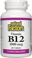Natural Factors Vitamin B12 Cyanocobalamin (1000 mcg,  60 Tablets)