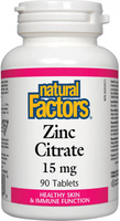 Natural Factors Zinc Citrate (15 mg,  90 Tablets)
