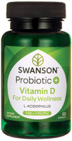 Swanson Probiotic+ Vitamin D for Daily Wellness (1 Billion CFU,  60 Capsules)