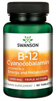 Swanson Triple Action Vitamin B-12 Cyanocobalamin (1, 000 mcg,  90 Tablets)