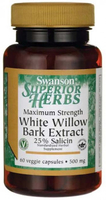 Swanson White Willow Bark Extract,  Standardised to 25% Salicin,  Maximum Strength (500 mg,  60 Vegetarian Capsules)