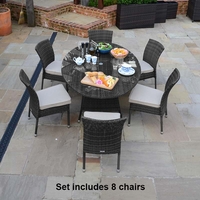 Ashdown Rattan 8 Seat Dining Set - 2.3m x 1.3m Oval Table - Grey