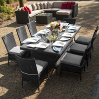 Ashdown Rattan 8 Seat Dining Set - 2m x 1m Rectangular Table - Grey