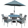 Katie Blake - Balmoral 6 Seat Round Dining Set - FREE PARASOL & BASE - Grey Rattan (Grey Cushions)