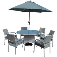 Katie Blake - Balmoral 6 Seat Round Dining Set - FREE PARASOL & BASE - Grey Rattan (Grey Cushions)