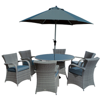 Katie Blake - Buckingham 6 Seat Round Dining Set - FREE PARASOL & BASE - Grey Rattan (Grey Cushions)