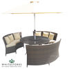 Katie Blake - Sandringham 3 Seat Curved Sofas Dining Set - FREE LAZY SUSAN,  PARASOL & BASE - Bronze Rattan (Cappuccino Cushions)