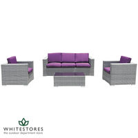 Katie Blake - Sandringham 3 Seat Sofa Set - Grey Rattan (Plum Cushions)