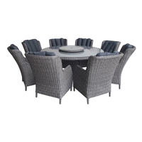 Leisure Grow - Saigon Heritage Weave 170cm 8 Seat Round Dining Set with Highback Armchairs - Grey Ash