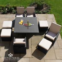 Maze Rattan - 4 Seat Deluxe Cube Set With Footstools - Black