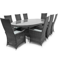 Maze Rattan - Ruxley 8 Seat Rattan Dining Set - 2.3m x 1.3m Oval Table - Grey