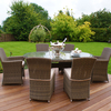 Maze Rattan - Winchester 6 Seat Dining Set - 180cm x 120cm Oval Table - Sand with Free Parasol & Base