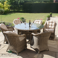Maze Rattan - Winchester Rounded Armchair 6 Seat Set (1.35m Round Table) - Sand with Free Parasol & Base