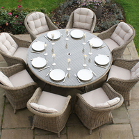 Maze Rattan - Winchester Rounded Armchair 8 Seat Set (1.6m Round Table) with FREE Parasol & Base