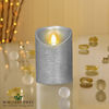 Premier Decorations - 12cm Flameless Pillar Candle - Brushed Silver