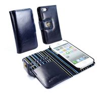 Alston Craig Alston Craig Personalised Vintage Genuine Leather Wallet Case Cover for Apple iPhone 5 / 5s (Blue striped) (free Screen Protector) - Royal Blue