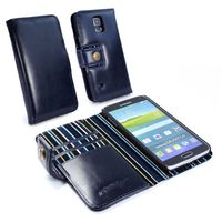 Alston Craig Alston Craig Vintage Genuine Leather Wallet Case Cover for Samsung Galaxy S5 (Blue / Black striped) (free Screen Protector) - Royal Blue