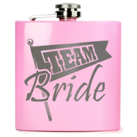 E-Volve Hip flask - 6oz - Stainless Steel - Gloss Pink for Special Occasions (Wedding,  Sports,  Golf,  Bridesmaids,  Maid of Honour etc.) - "Team Bride"