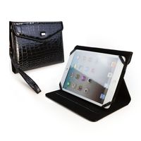TLC Patent Croc Faux Leather Clutch Purse Case Cover & Stand for the Apple iPad mini / Amazon Kindle Fire HD - Black
