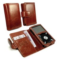 Tuff-Luv Personalised Vintage genuine leather wallet case cover for FiiO X5 - Brown (Free Screen Protector)