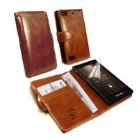 Tuff-Luv Personalised Vintage genuine leather wallet case cover (inc screen protector) for Blackberry Z3 - Brown