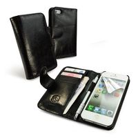 Tuff-Luv Personalised Vintage Leather Wallet-Style Case Cover for Apple iPhone 5 / 5s (free Screen Protector) - Black