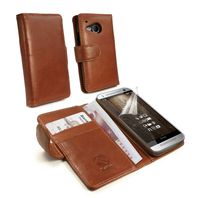 Tuff-Luv Personalised Vintage Leather Wallet-Style Case Cover for HTC One Mini 2 (free Screen Protector) - Brown