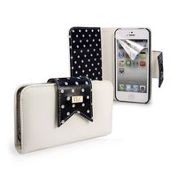 Tuff-Luv Polka-Hot faux leather purse for Apple iPhone 5 / 5s (free screen protector) - Black/White