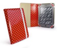 Tuff-Luv Slim Book-Style fabric case cover for Pocketbook 611 / 613 & Touch 622 / Lux / Bookeen Cybook Odyssey / Trekstor Pyrus 6 eBook eReaders - Raspberry Polka-Hot