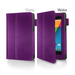 Tuff-Luv Type-View case cover (inc Sleep function) for Nexus 7 (1st 2nd Gen 2013) - Carbon Fibre Purple