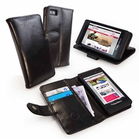 Tuff-Luv Vintage Leather Wallet-Style Case Cover for BlackBerry Z10 (free Screen Protector) - Black