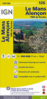 Le Mans - Alençon - PNR du Perche IGN Top100 Map 126