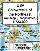 Shipwrecks of the Northeast USA NGS Wall Map ENCAPSULATED