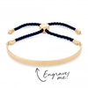 12ct Yellow Gold Plated Sterling Silver 925 Navy Cord Toggle Bracelet - Personalise By Engraving