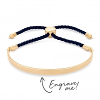 12ct Yellow Gold Plated Sterling Silver 925 Navy Cord Toggle Bracelet - Personalise By Engraving