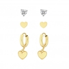 12ct Yellow Gold Sterling Silver 925 Hearts Earrings - Pack of 3