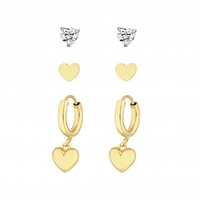 12ct Yellow Gold Sterling Silver 925 Hearts Earrings - Pack of 3