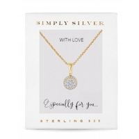 14ct Gold Plated Sterling Silver Cubic Zirconia Pave Disc Necklace - Gift Boxed