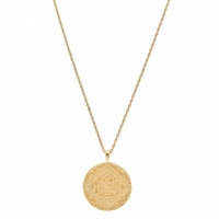14ct Gold Plated Sterling Silver Embossed Round Pendant Necklace