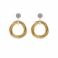 14ct Gold Plated Sterling Silver Triple Ring Cubic Zirconia Earrings