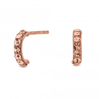 14Ct Rose Gold Plated Sterling Silver 925 Pink Crystal Pave Half Stud Earring
