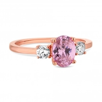 14Ct Rose Gold Plated Sterling Silver 925 Pink Cubic Zirconia Tri Stone Sized Ring