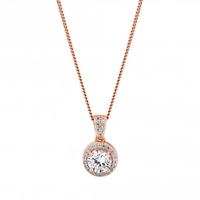 14Ct Rose Gold Plated Sterling Silver 925 White Cubic Zirconia Clara Short Pendant Necklace