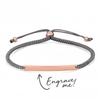 14ct Rose Gold Plated Sterling Silver 925 Bar On A Grey Cord Toggle Bracelet - Personalise By Engraving