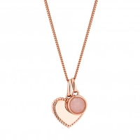 14ct Rose Gold Plated Sterling Silver 925 Beaded Heart With Rose Quartz Charm