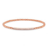 14ct Rose Gold Plated Sterling Silver 925 Cubic Zirconia Bar Beaded Stetch Bracelet
