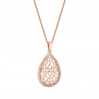 14ct Rose Gold Plated Sterling Silver 925 Cubic Zirconia Filigree Necklace