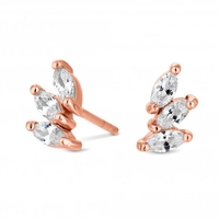 14ct Rose Gold Plated Sterling Silver 925 Cubic Zirconia Triple Marquise Stud Earring