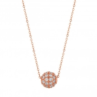 14ct Rose Gold Plated Sterling Silver 925 Pave Ball Pendant Necklace