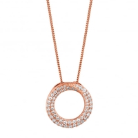 14ct Rose Gold Plated Sterling Silver 925 Pave Circle Necklace